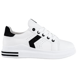 SHELOVET Sneakersy Z Brokatowymi Wstawkami białe czarne