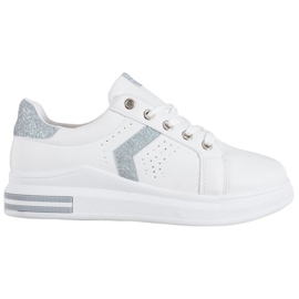 SHELOVET Sneakersy Z Brokatowymi Wstawkami białe szare