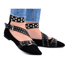 Lu Boo Czarne Baleriny Paski Nity W Szpic Esteria