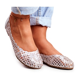 Lu Boo Damskie Baleriny Srebrne Ażurowe Plecione Carry szare