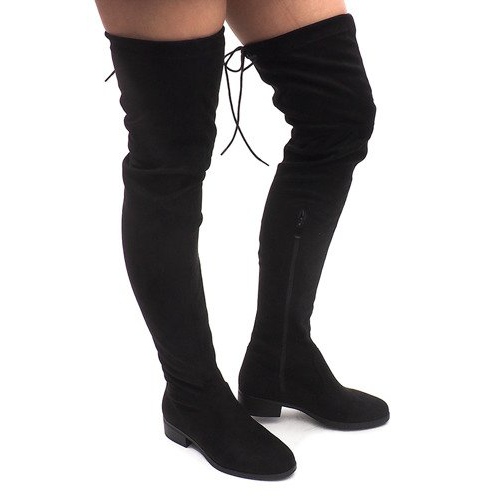 Zamszowe Kozaki Pompon AB02-53 Czarny czarne