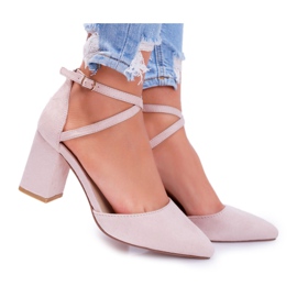 SEA Czółenka Damskie Na Słupku W Szpic Beżowe Cosmo beżowy