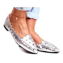 Lu Boo Damskie Baleriny Srebrne Metaliczne Dianna szare