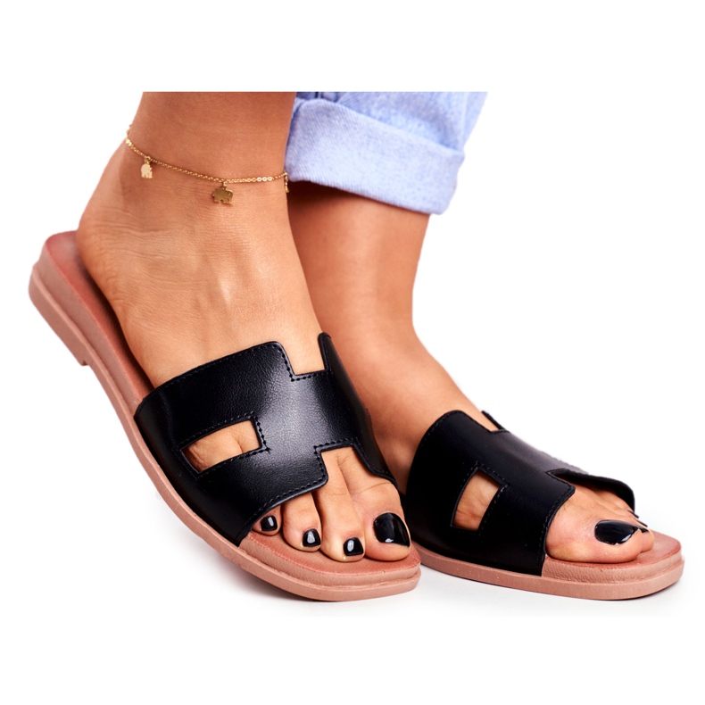 BUGO Damskie Klapki Czarne Geometryczne Klasyczne Theodora