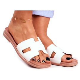 BUGO Damskie Klapki Białe Geometryczne Klasyczne Theodora