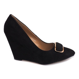 Zamszowe Czólenka Na Koturnie LE113 Czarny czarne