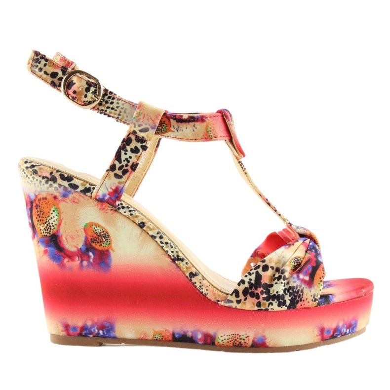 Atłasowe sandałki na koturnie 903 Red Ii Gatunek czerwone