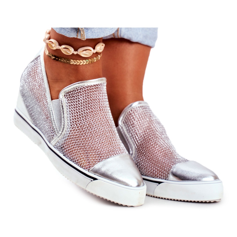 Damskie Sneakersy Lu Boo z Siateczką Srebrne Morgono szare