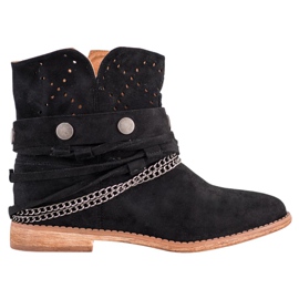 Bella Paris Botki Z Ozdobnymi Paskami czarne