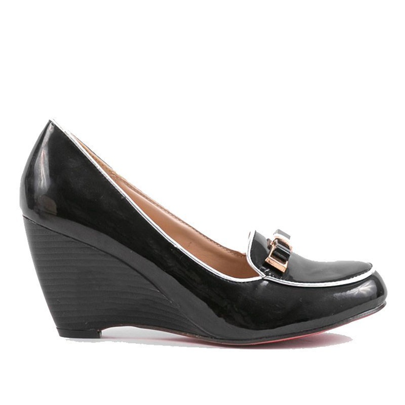 Czarne czółenka na koturnie z kokardką 0088-1