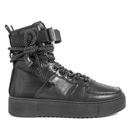 Czarne sneakersy płaskie sznurowane Y-026