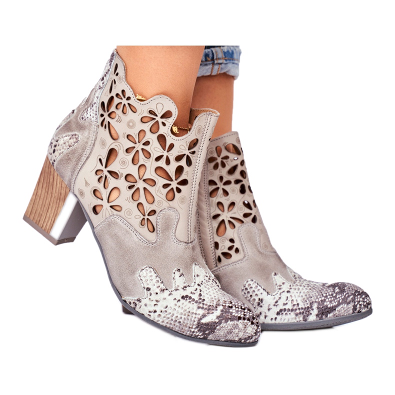 Botki Damskie Na Słupku Maciejka Wiosenne Popielate 04369-13 szare