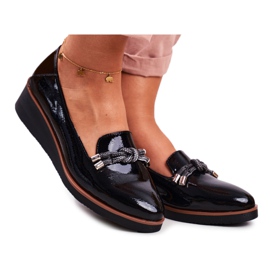 Vinceza Mokasyny Damskie Czarne Lakierowane Na Koturnie Abba