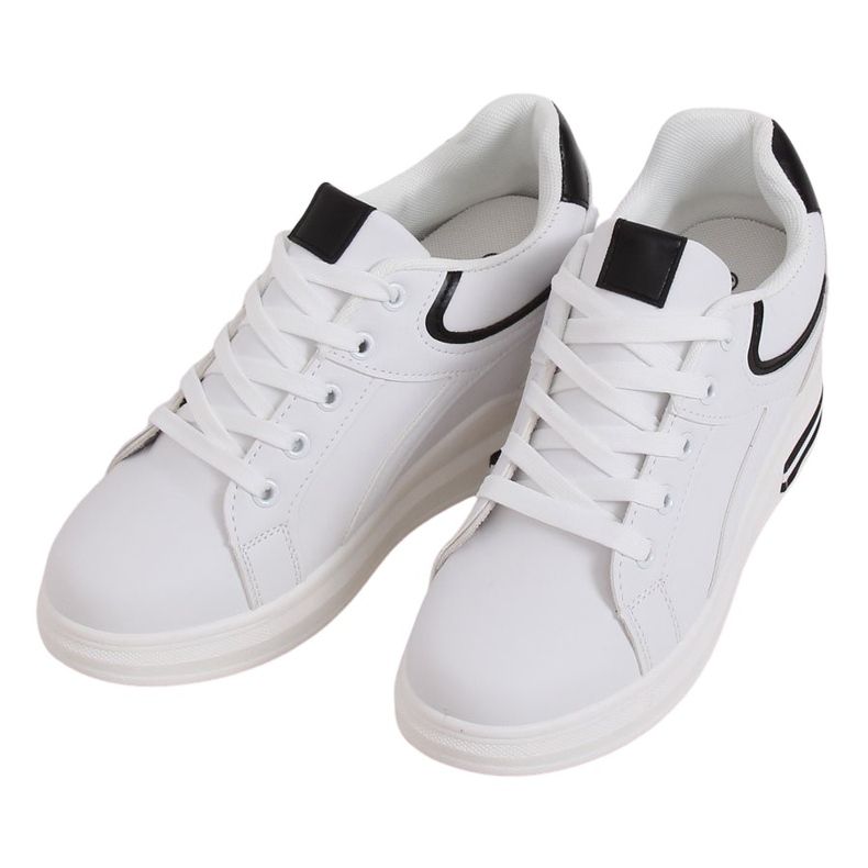 Trampki na ukrytym koturnie białe BY-0370 WHITE/BLACK czarne