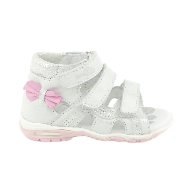 Sandałki z kokardką Ren But 1489 białe posrebrzane różowe srebrny