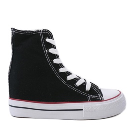 Czarne sneakersy na koturnie sznurowane B706-1