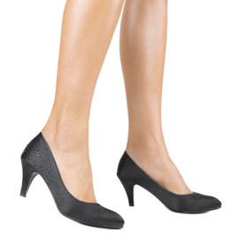 Czarne czółenka na szpilce z cyrkoniami MJ1440