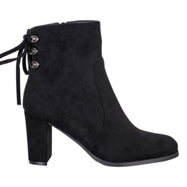 Wiązane Botki Na Słupku VINCEZA czarne