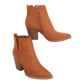 Botki na obcasie migdałowe noski camel M397 Camel brązowe