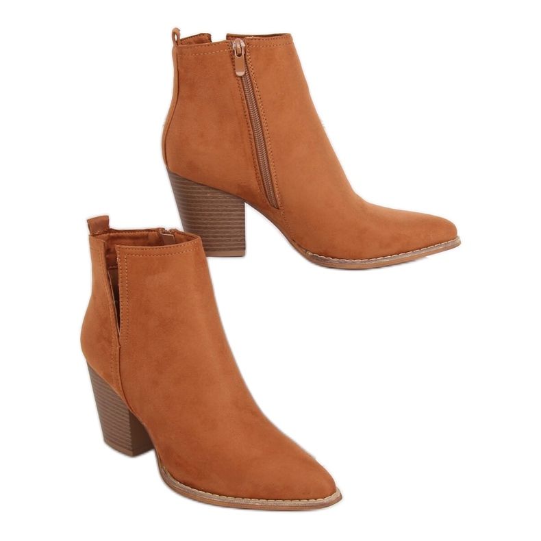 Botki na obcasie migdałowe noski camel M397 Camel brązowe