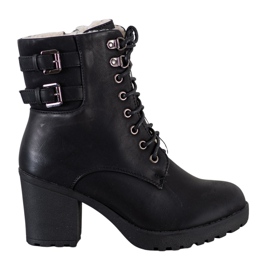 J. Star Wiazane Botki Na Platformie czarne
