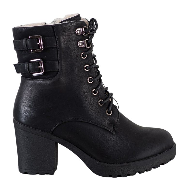 J. Star Wiazane Botki Na Platformie czarne