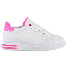 SHELOVET Modne Wiązane Sneakersy białe różowe