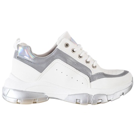 SHELOVET Sneakersy Z Eko Skóry białe szare