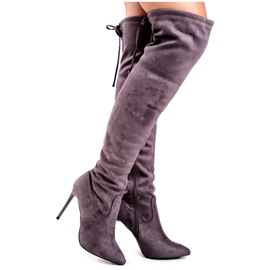 SEA Kozaki Damskie Muszkieterki Na Szpilce Szare Timor