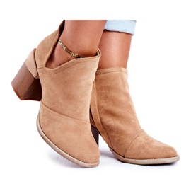 MSMG Damskie Botki Na Słupku Beżowe Wycięte Meliori beżowy