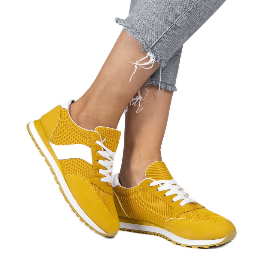 Żółte sneakersy sportowe trampki 3149 białe