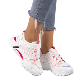 Białe sneakersy sportowe z różowymi wstawkami 1070 różowe