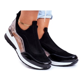 Vinceza Sportowe Damskie Buty Sneakersy Skórzane Czarne 21-7780