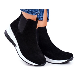 Vinceza Sportowe Damskie Buty Sneakersy Skórzane Czarne 21-7781