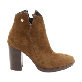 Gamis Skórzane Zamszowe botki na słupku 4018 brązowe