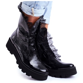 Exquisite Damskie Botki Wysokie Lakierowane Skórzane Montegero czarne