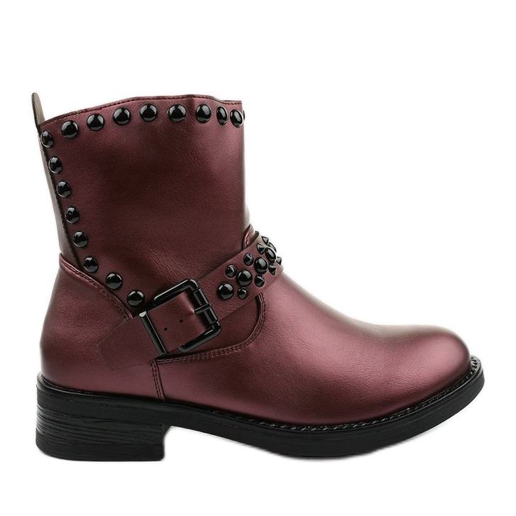 Bordowe botki damskie z litami Morning czerwone