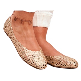 Lu Boo Damskie Baleriny Złote Ażurowe Plecione Carry złoty