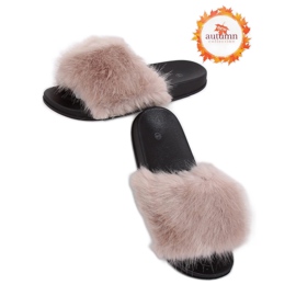 Klapki z futerkiem beżowe CK107P Beige beżowy