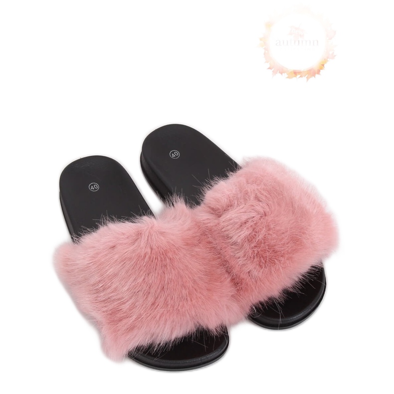 Klapki z futerkiem różowe CK107P Pink