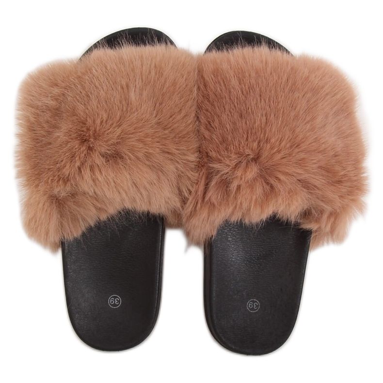 Klapki z futerkiem camel CK107P Camel brązowe