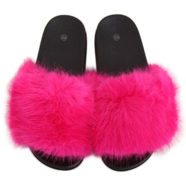 Klapki z futerkiem fuksjowe CK107P Fushia różowe