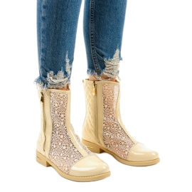 Beżowe ażurowe botki płaskie X362-2 beżowy