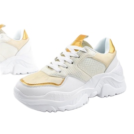 Białe sneakersy sportowe z złotymi wstawkami AB679