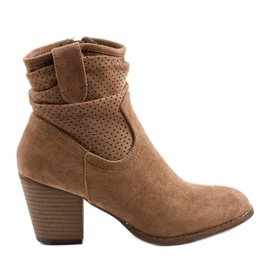 Khaki zamszowe botki na słupku Delalise