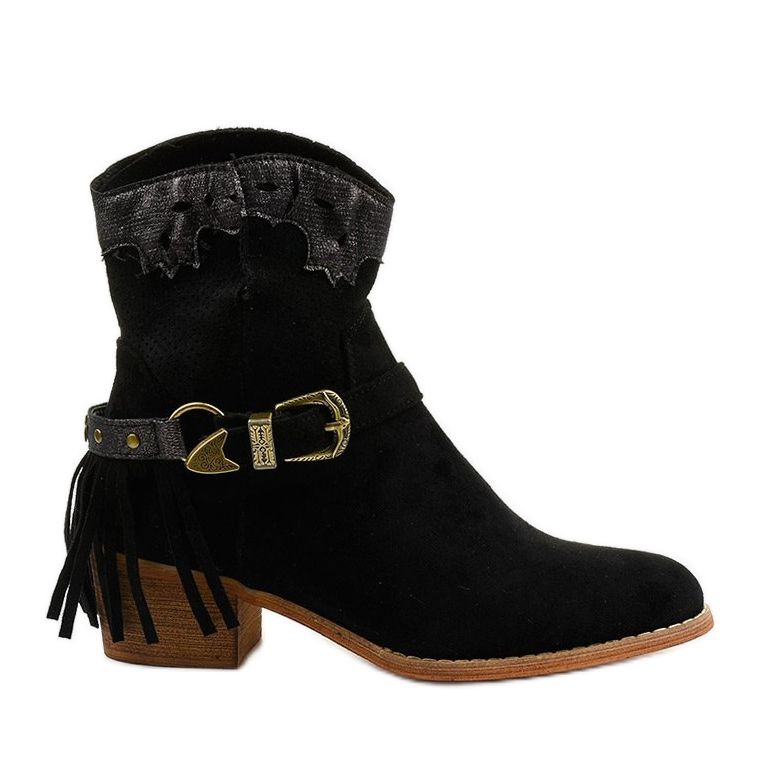 Czarne zamsz botki na słupku gwiazdka Generational