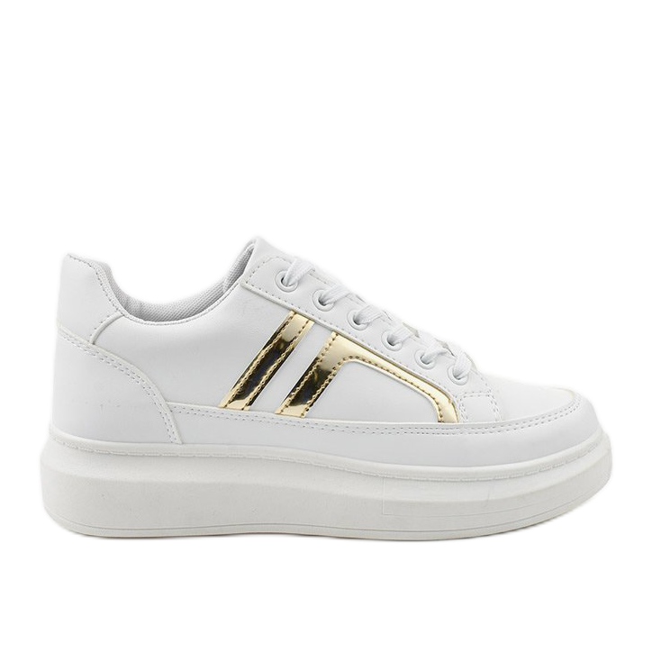 Białe obuwie sportowe sneakersy First złoty