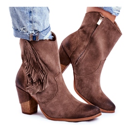 Exquisite Damskie Botki Na Słupku Cappuccino Skórzane Quintana brązowe