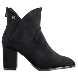 SHELOVET Zamszowe Botki Na Obcasie czarne