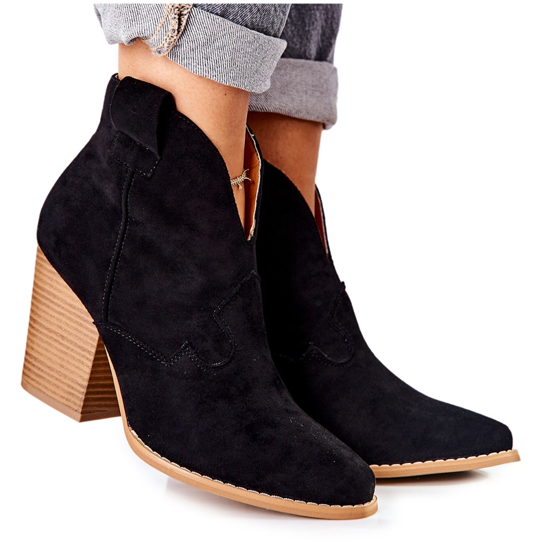 MSMG Damskie Botki Na Słupku Czarne Meronet